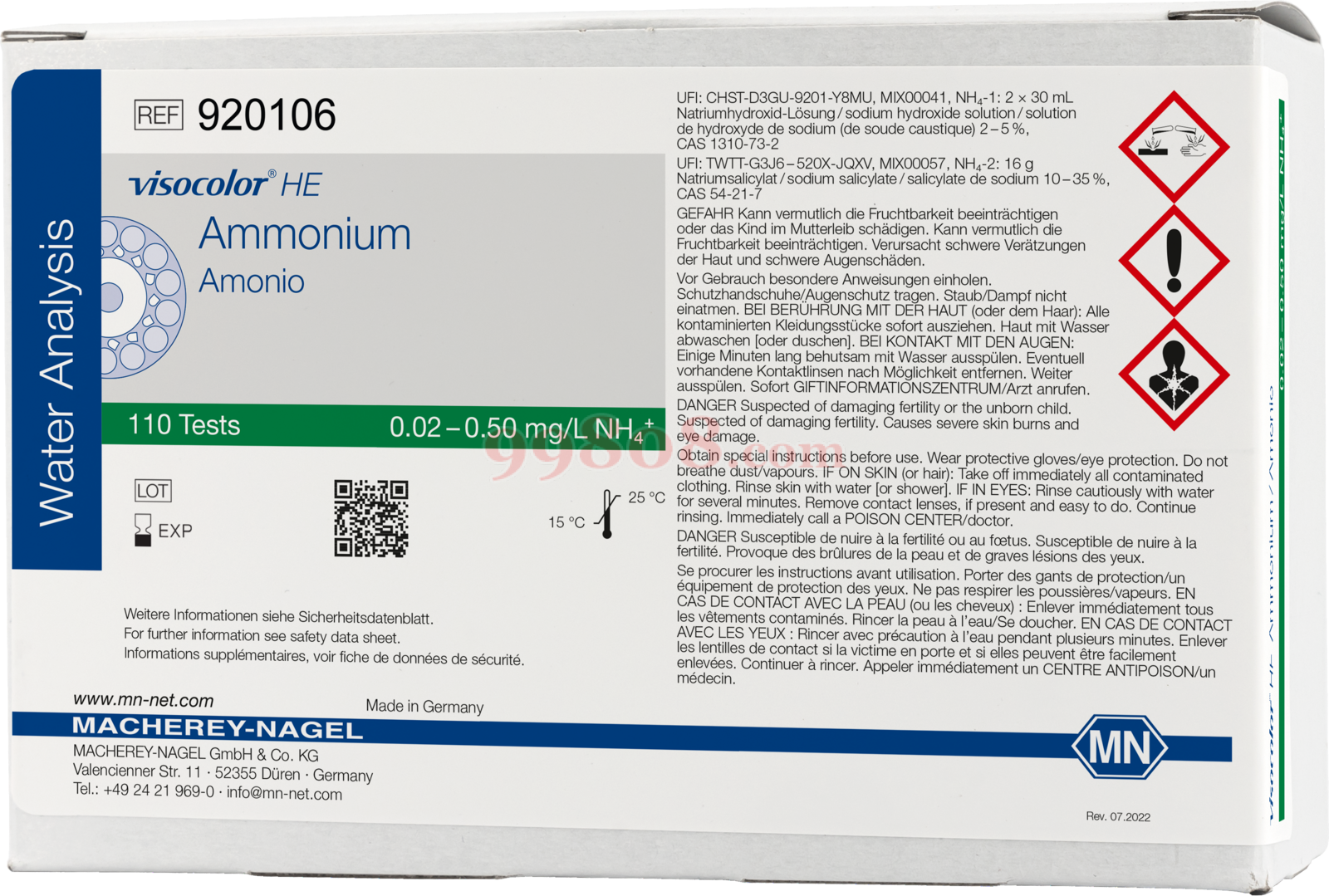 MN/德国 Colorimetric test kit VISOCOLOR HE Ammonium, refill pack,920106 ...