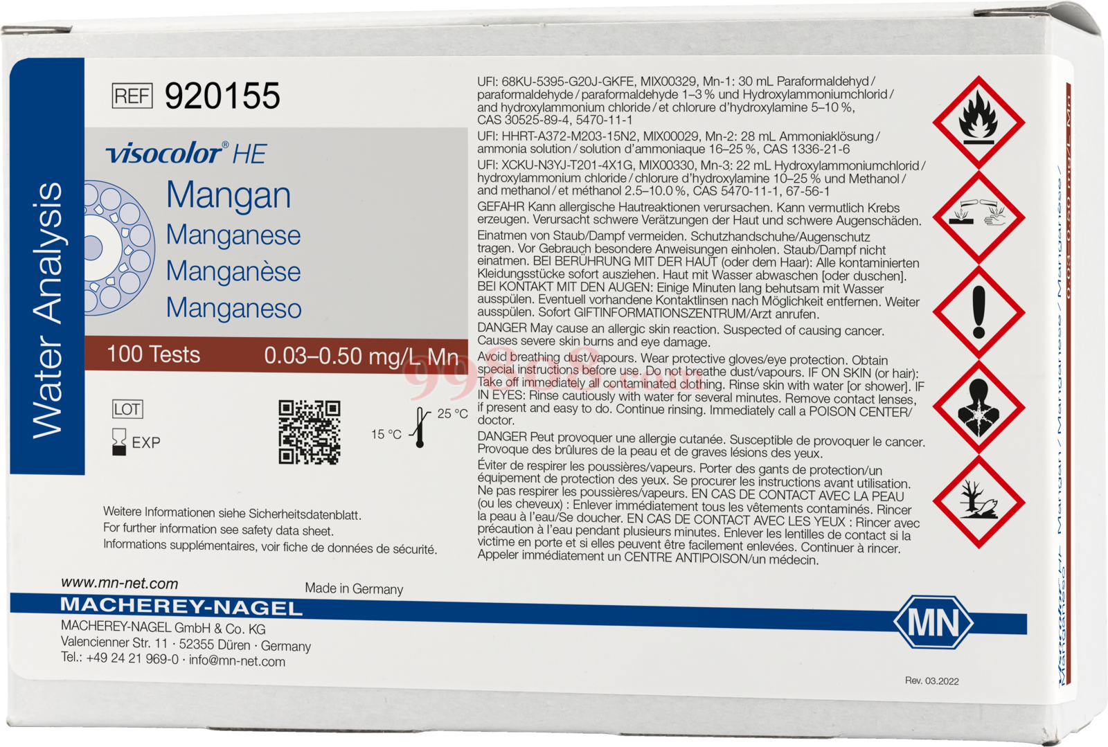 MN/德国 Colorimetric test kit VISOCOLOR HE Manganese, refill pack,920155 ...