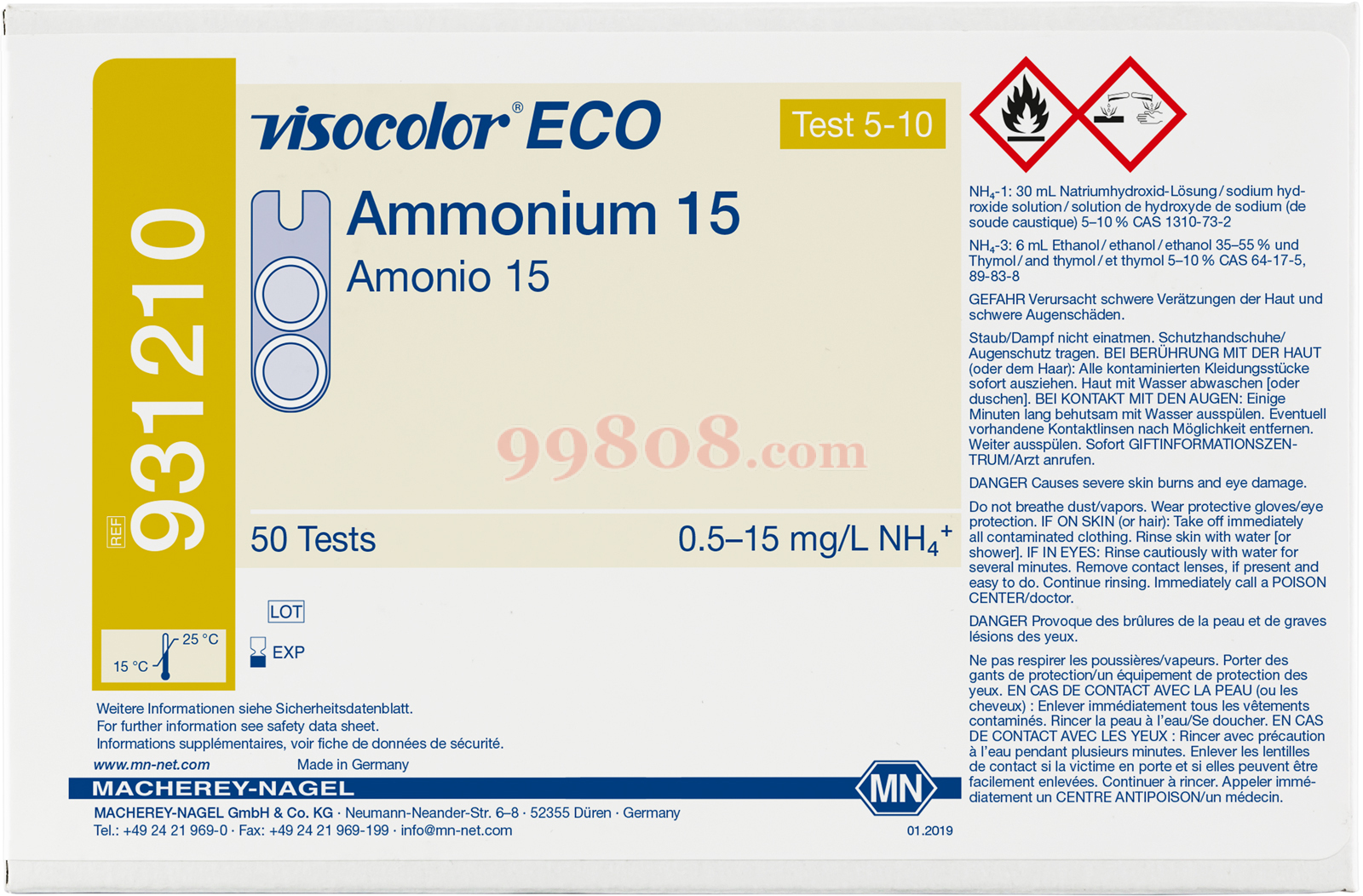 MN/德国 Colorimetric test kit VISOCOLOR ECO Ammonium 15, refill pack ...