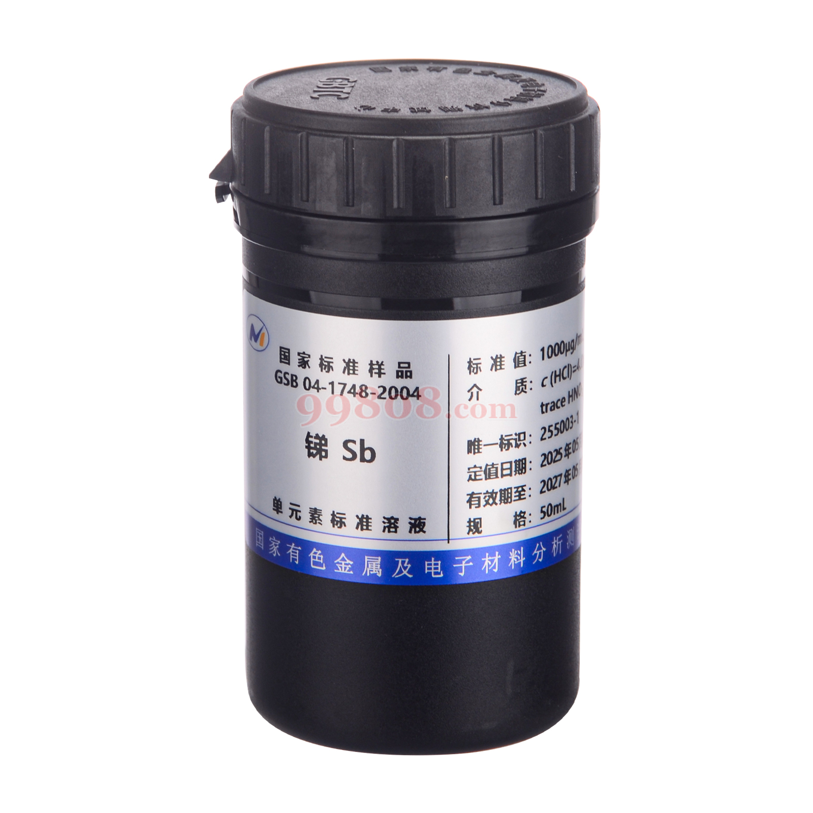 标液-Sb锑 | 1000ppm 50mL 介质:4.0 mol/L HCl | 有色金属研究总院 - 99808商城