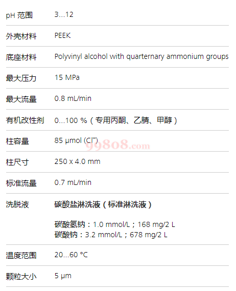 metrohm瑞士万通瑞士万通离子色谱柱